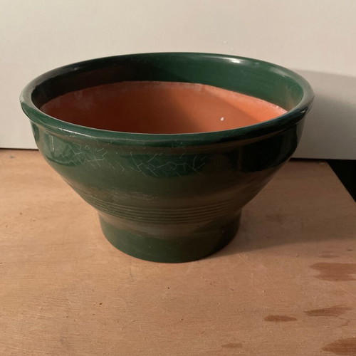 Clay green flowerpot cachepot without hole 22cm diameter X 13 height No3 new