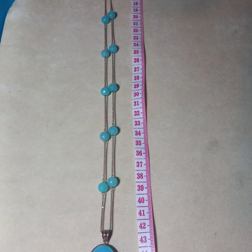 Oxette Long Silver Necklace 84cm with Amazonite Stones new