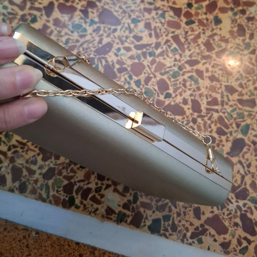 Evening bag used, gold crossbody clutch with chain