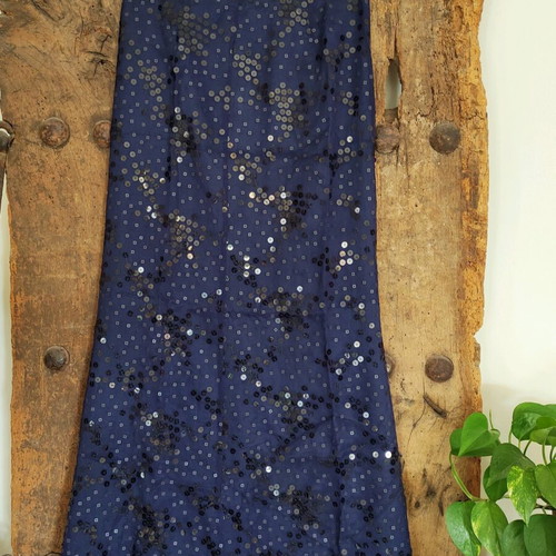 Vintage silk maxi skirt Santacroce blue with sequins new