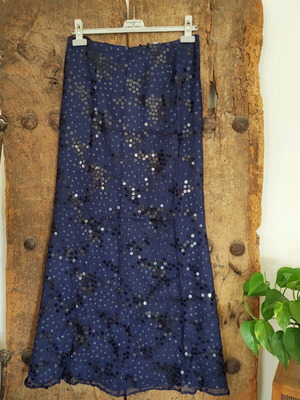 Vintage silk maxi skirt Santacroce blue with sequins new