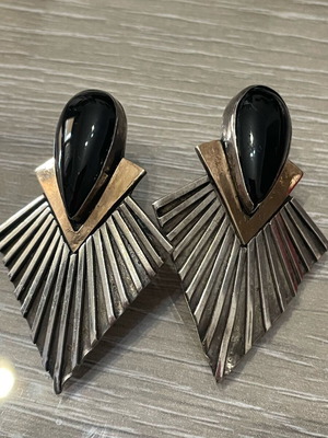 Σκουλαρίκια ασημοχρυσά 925 μεταχειρισμένα, 22 κ χρυσό με αχάτη