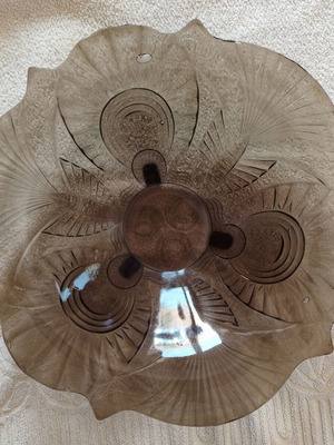 Vintage large Art Deco glass centerpiece bowl 39 cm smoked glass