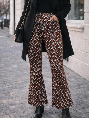 High-Waisted Flared Knit Pants Black and Brown Like New