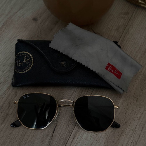 Ray-Ban Octagonal sunglasses black with gold like new with case and cloth