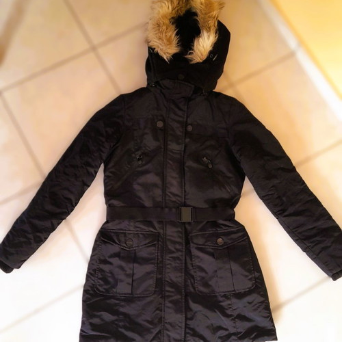 Street One jacket used, size 36 black with belt and hood
