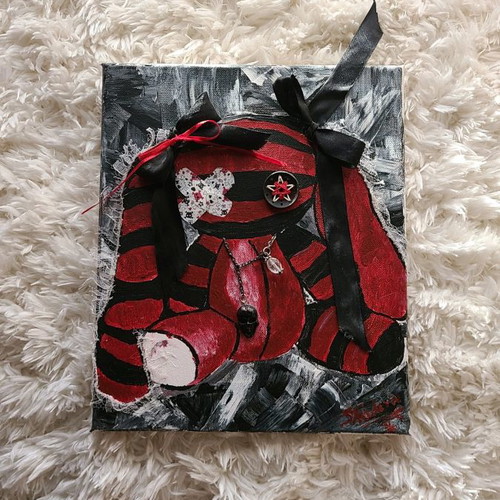 Painting new, small 25x30cm punk decora yammi kawaii goth bunny