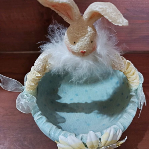 Vintage porcelain Easter basket like new, blue with bunny