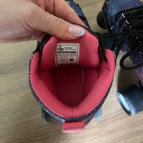 Chaya roller skates used with black tape, suitable for skate park