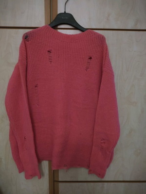 Pour Moi handmade pink knit sweater with distressed design new