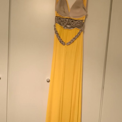 Maxi dress used yellow with open back and bust lining, size M