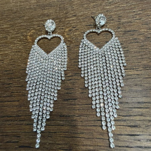 Heart earrings with long zirconia silver new