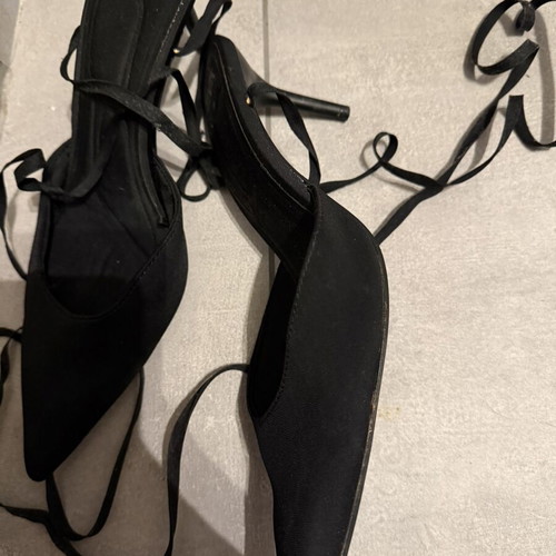 Zara satin black pumps size 38 used with ankle ties