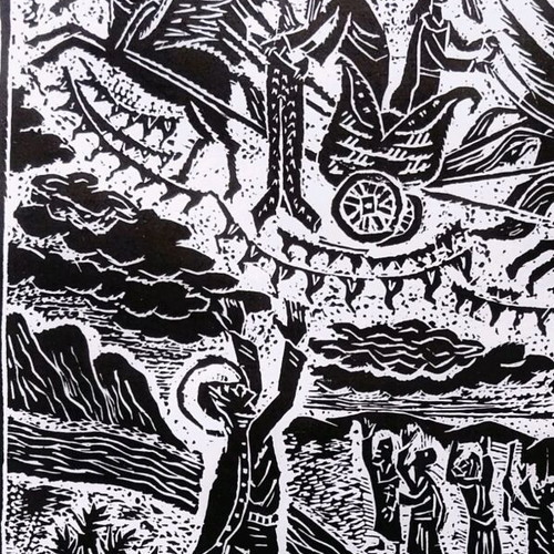 Engraving Saint Elijah new, handmade linocut