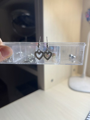 Heart-shaped earrings used, silver color