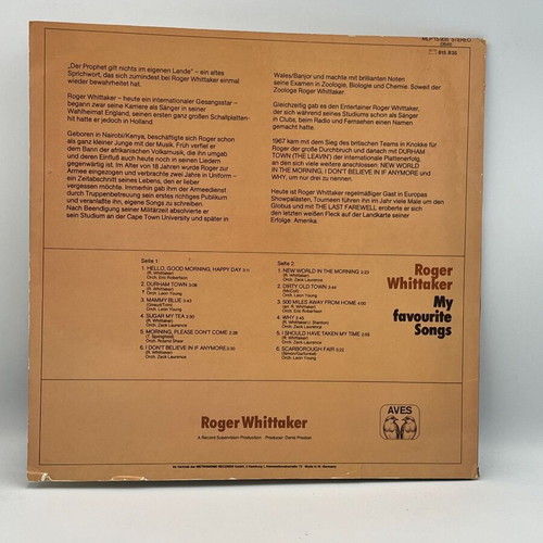Roger Whittaker My Favourite Songs vinyl record used