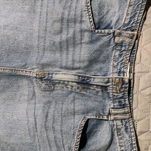 Stradivarius denim skirt like new, size 40 UK12, blue with frayed hem