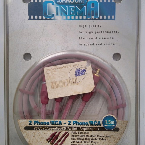 Vivanco RCA cable 24K gold plated plugs 1.5m like new