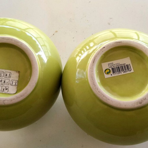 Pair of Handmade Ceramic Oil Lamps, Lime Green