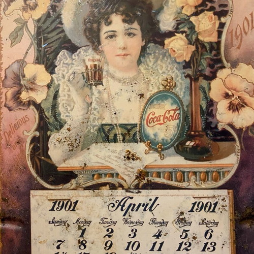 Vintage collectible metal Coca-Cola tray "Hilda Clark" 1901 used