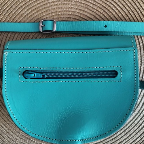 Handmade leather crossbody bag, turquoise