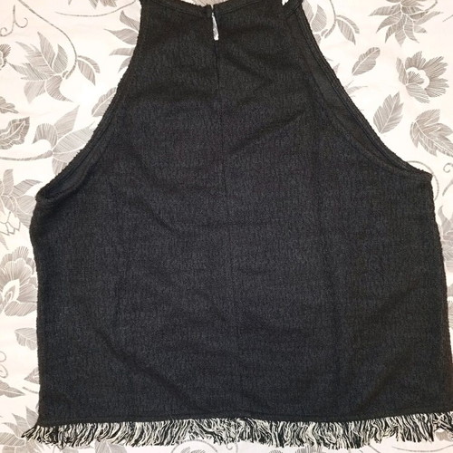 Zara black tweed off-shoulder top like new with fringes