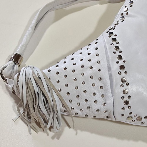 Leather white shoulder bag with studs used
