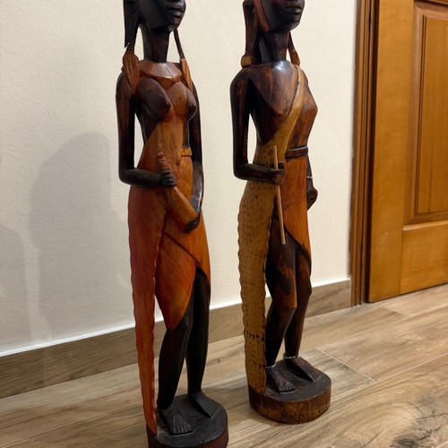 African wooden statues used, set of 2, handmade