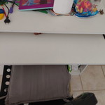 White bookshelf desk with cabinet and keyboard drawer, gift chair