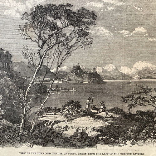 Corfu city and fortress woodcut used 1859