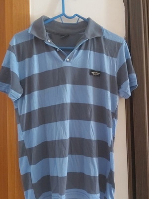 Polo shirt used, striped, size large, blue