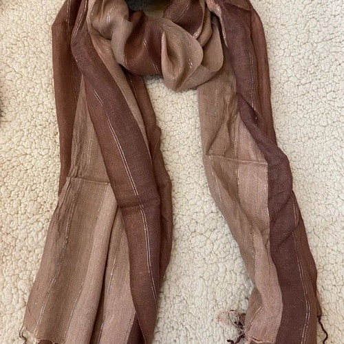Scarf like new, brown shades with silver detail, 100% cotton