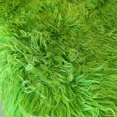 Long pile bed cover, bright lime green