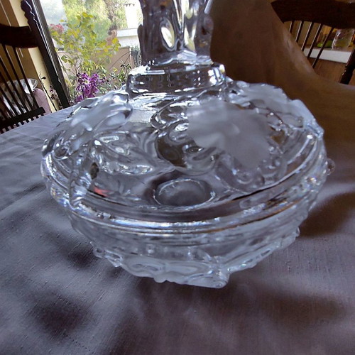 Bohemian crystal fondantière used 20×20 cm old piece with flowers