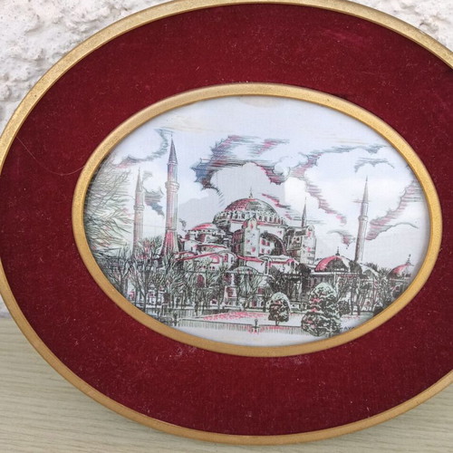 Wall paintings used, set of 2 with Constantinople, red velvet