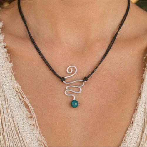 Boho Necklace with Aluminum and Turquoise Bead like new