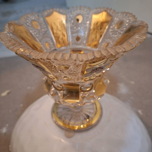 Bohemia Crystal handmade cut glass footed bowl with gold decoration