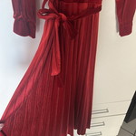 Red midi velvet dress like new with wrap bust and pleated skirt