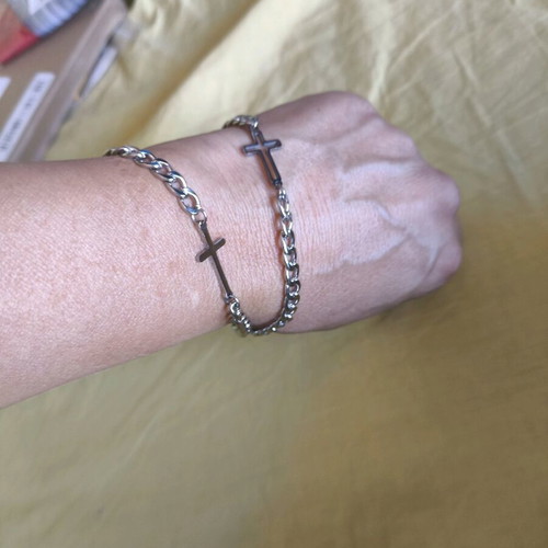 Bracelet set stainless steel with crosses, new, silver