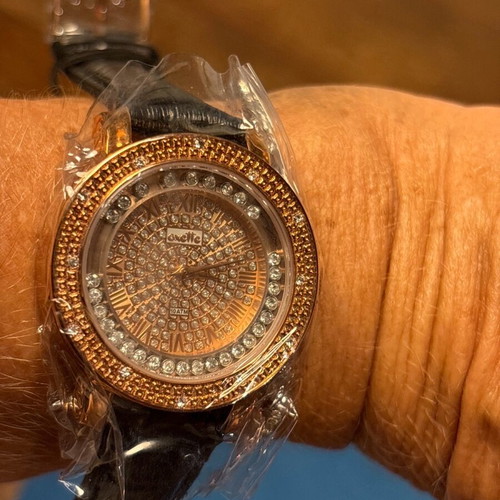 Oxette Lady Strass women's watch new with black leather strap