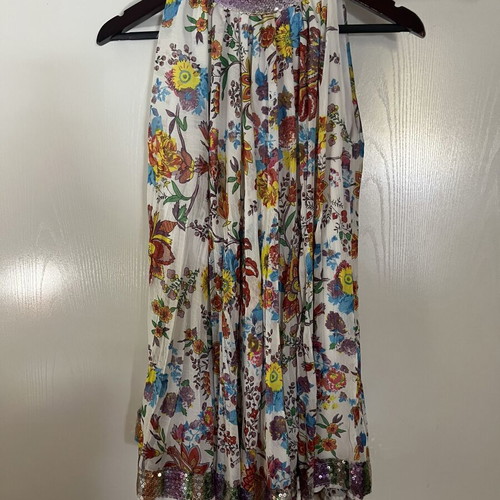 Summer blouse with sequins and colorful print, new, one size
