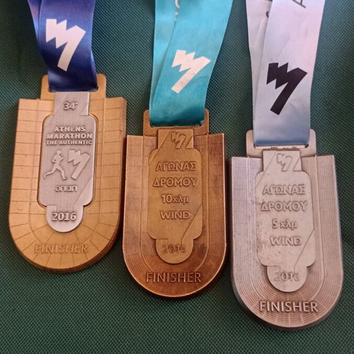 Collectible Full Set of 3 Athens Authentic Marathon Medals 2016, like new