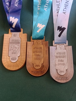 Collectible Full Set of 3 Athens Authentic Marathon Medals 2016, like new
