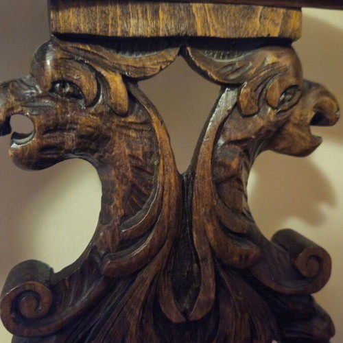 Antique carved chair used, solid walnut, 19th century