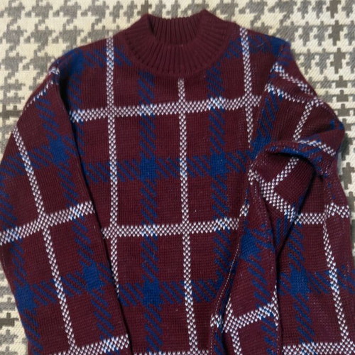 Wool plaid sweater like new, brown, size M