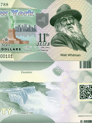 America 50 Dollars 2014 11th State New York Walt Whitman Polymer new