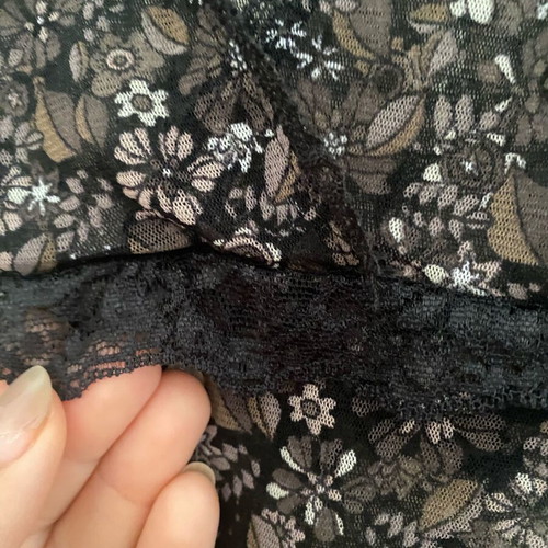 Mexx vintage sheer black floral mesh top with lace trim size S like new
