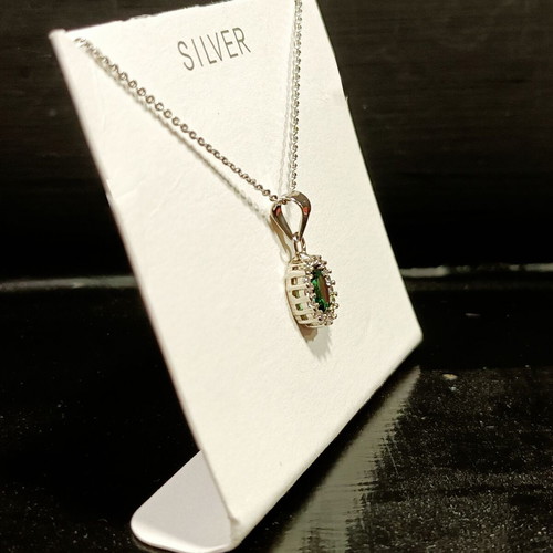 Emerald Spark silver necklace with green 6x4mm zircon and 925 chain new