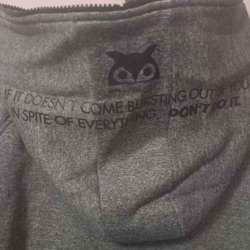 Owl sweatshirt used, gray, size L, cotton, warm fleece inside