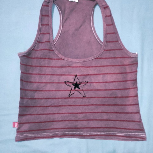 Reworked striped tank top with star embroidery dusty rose
